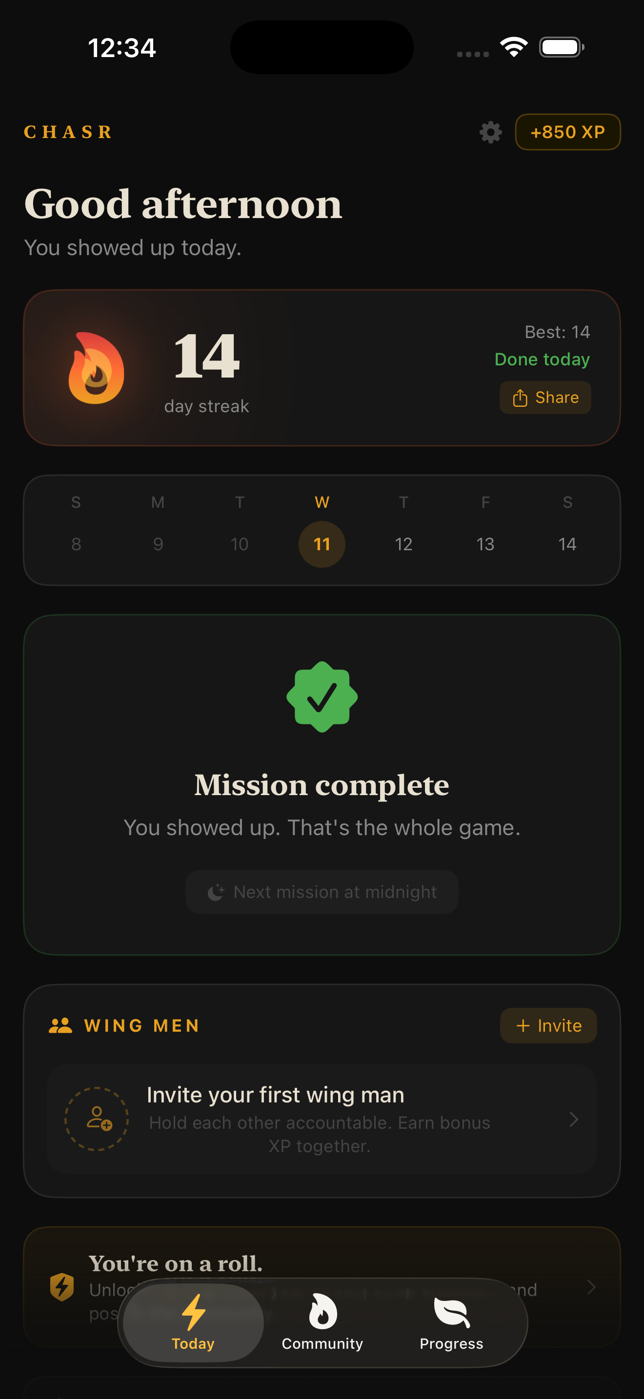 CHASR mission complete and reflection screen